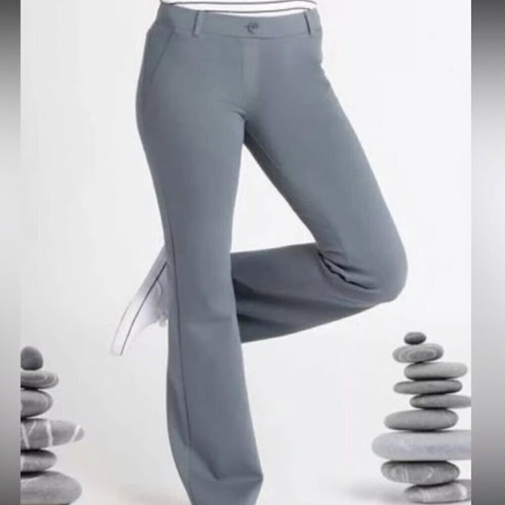 BETA BRAND Women's Gray Straight Leg Yoga Dress Pants Size S Petite Mid-Rise
